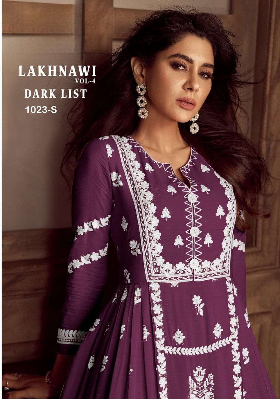 LAKHNAVI VOL 4 DARK LIST HEAVY RAYON LAKHNAWI WORK KURTI WITH PLAZZO AND DUPATTA BY S3FOREVER BRAND POSTER